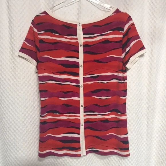 ANNE KLEIN Mulit-colored Top (orange, raspberry, white & navy), Button-Down Back - Picture 4 of 7